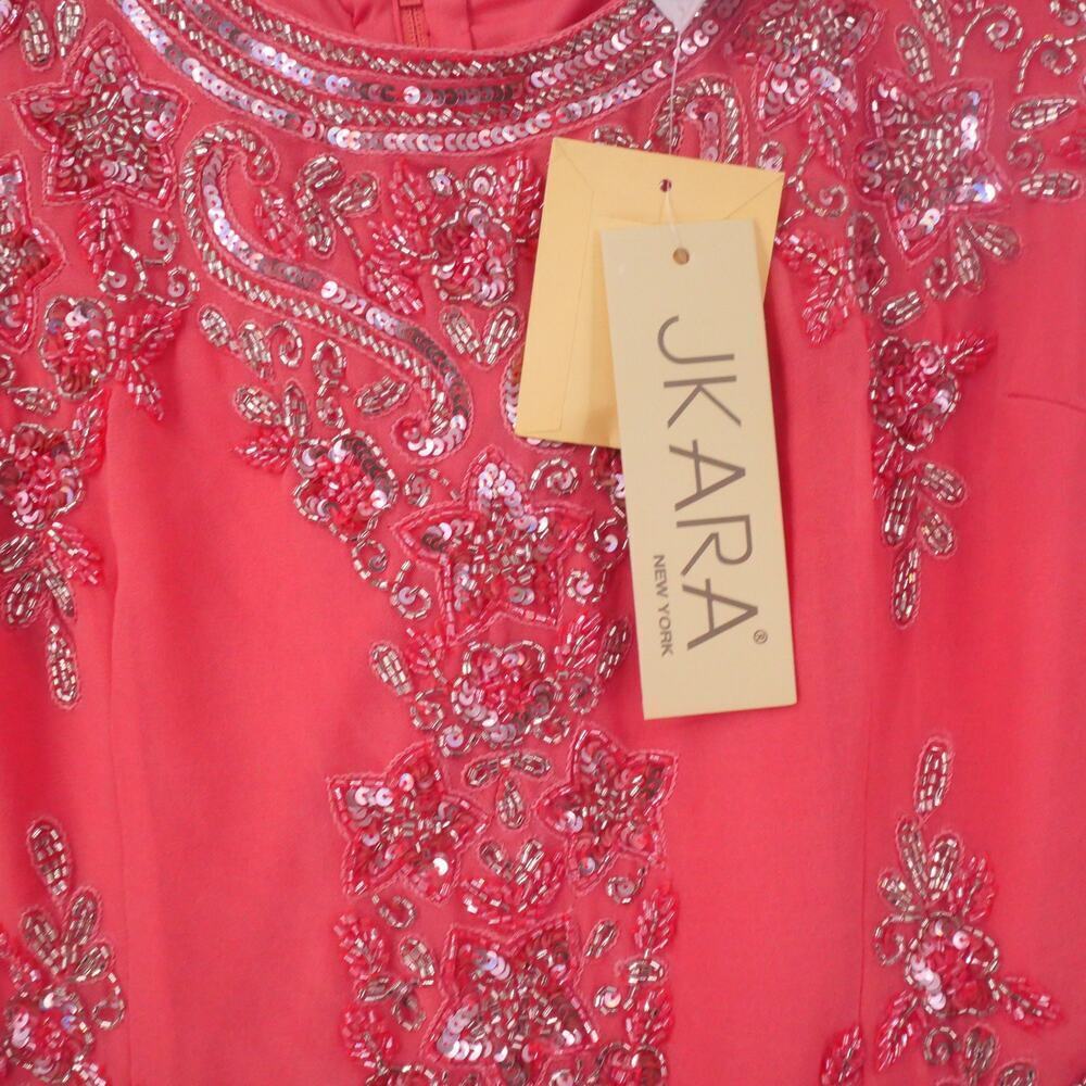 NEW J. Kara Women's 8 Petite Cap Sleeve Beaded Top Long Dress Coral 2737 - Picture 9 of 14
